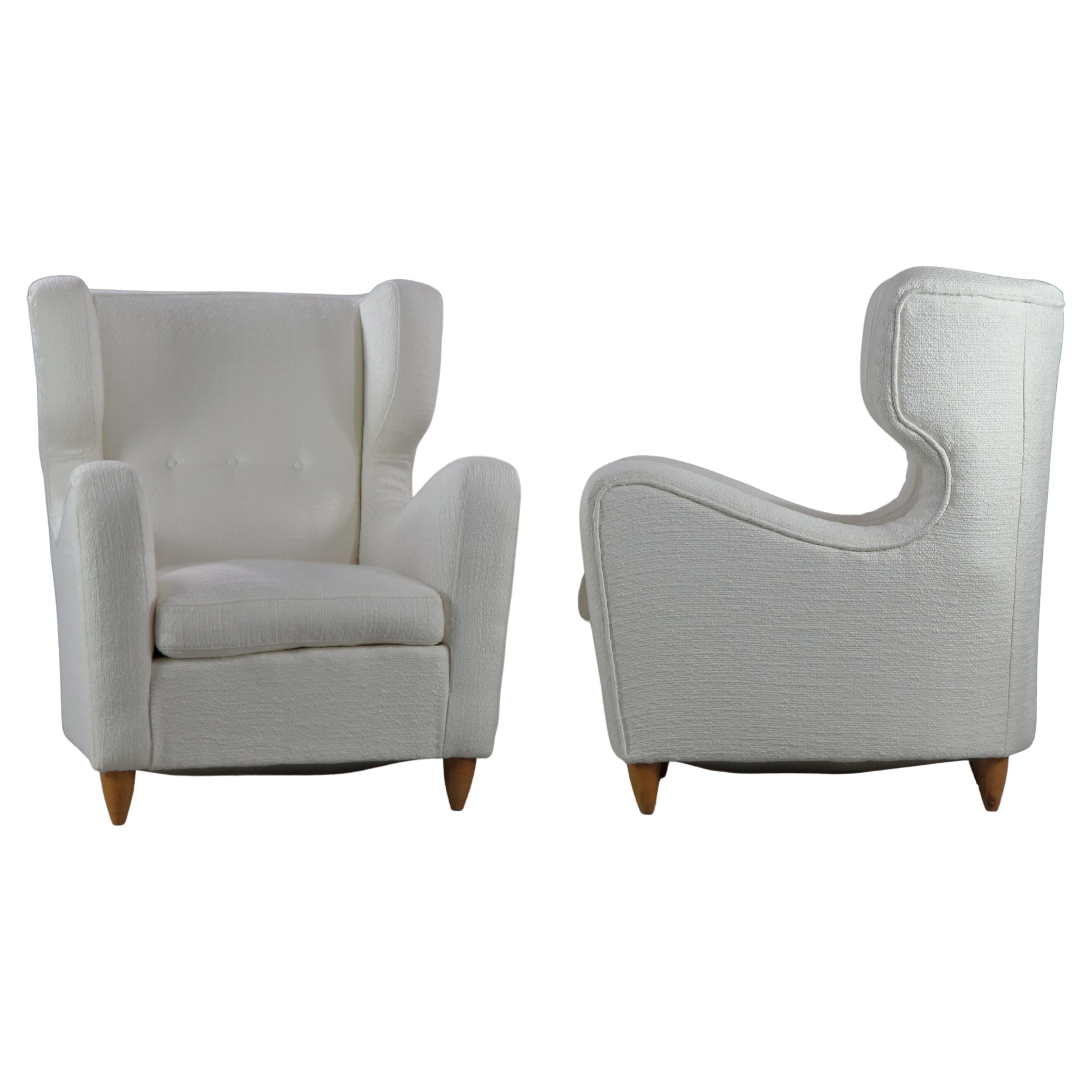 Wingback Chairs by Melchiorre Bega 1940s, Reupholstered in Metaphore Fabric For Sale