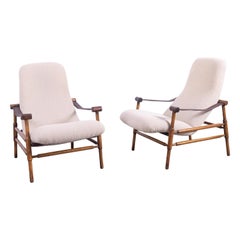 Pair of Mid-Century Italian Armchairs, Italy 60s, in Larsen Wool Boucle'