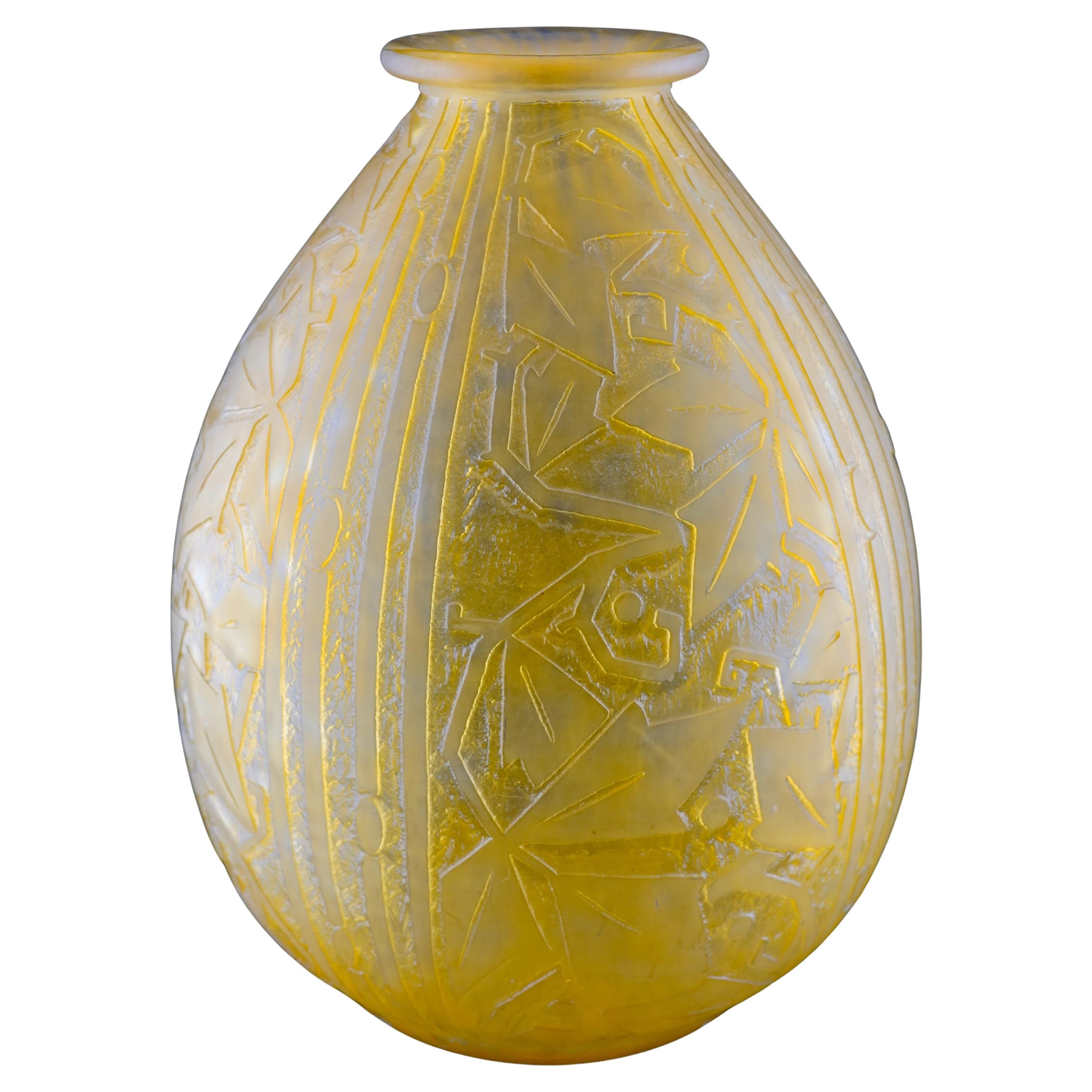 Daum Art Deco Deep Decoration  Large Vase. For Sale