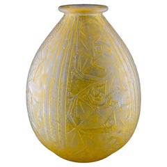 Daum Art Deco Deep Decoration  Large Vase.