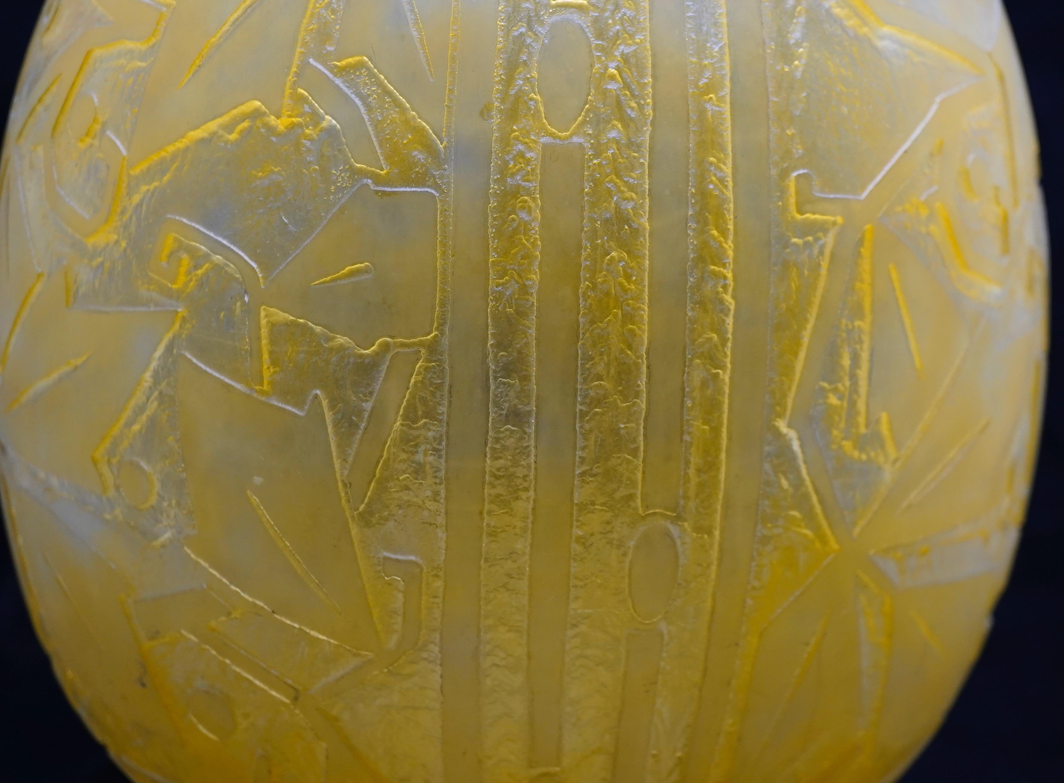 French Daum Art Deco Deep Decoration  Large Vase. For Sale
