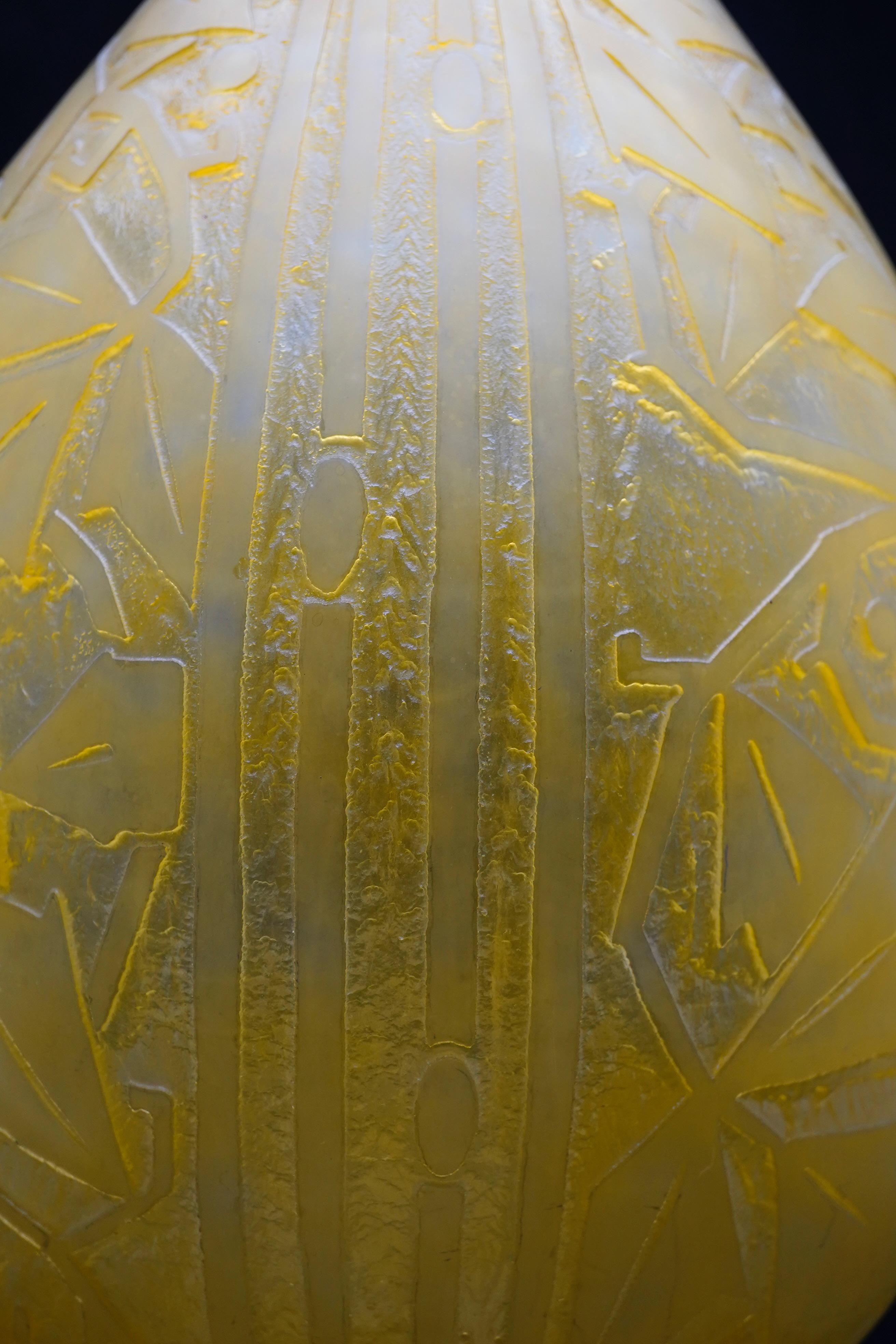 Etched Daum Art Deco Deep Decoration  Large Vase. For Sale