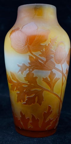 Galle Cameo Glass Red Poppies Vase.