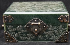 Chinese Spinach Jade and Bronze Mounts Jewelry Box, Late Qing Dynasty