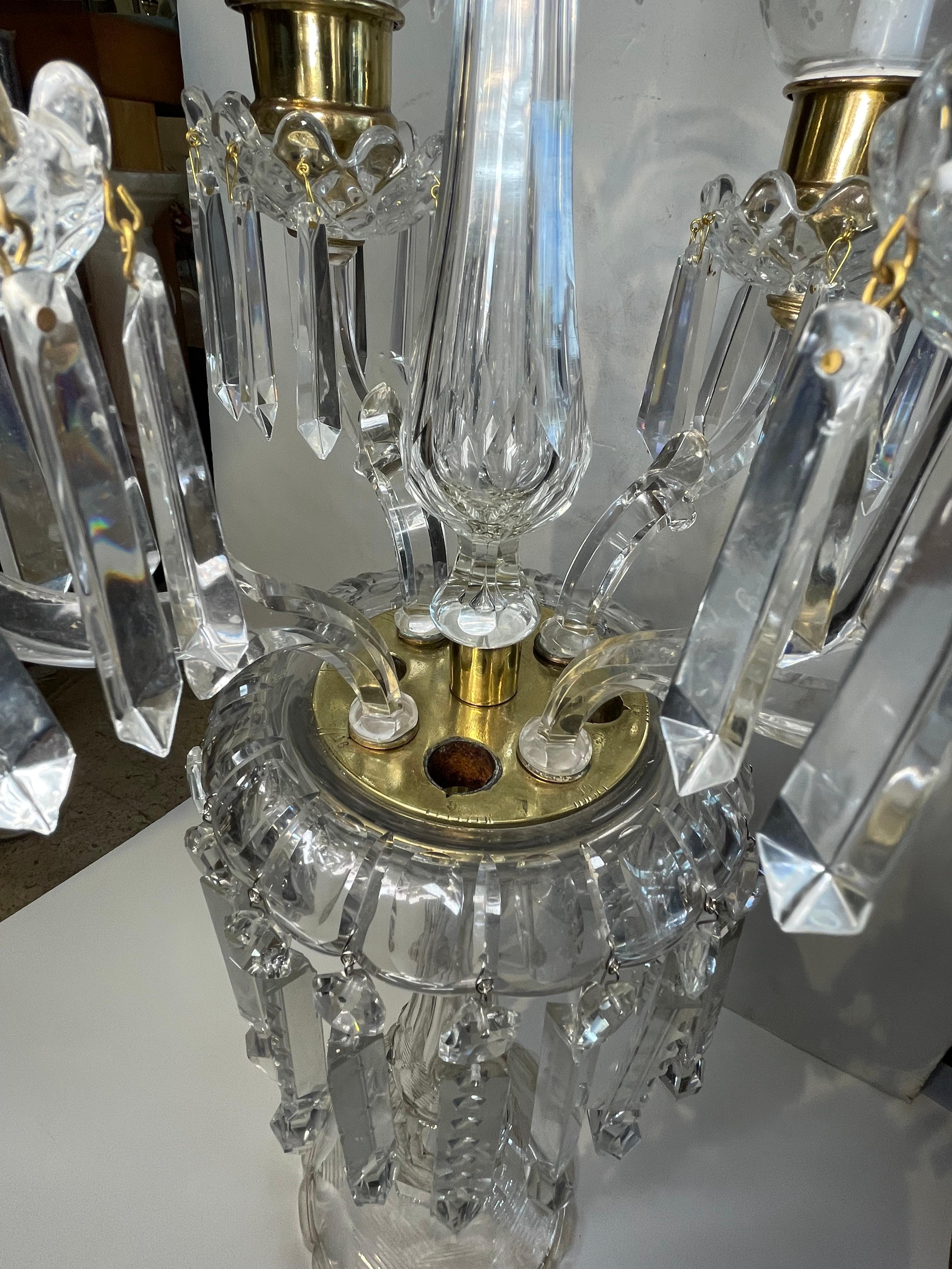 20th Century Baccarat Style Five Arms High and Large Crystal Candelabra For Sale
