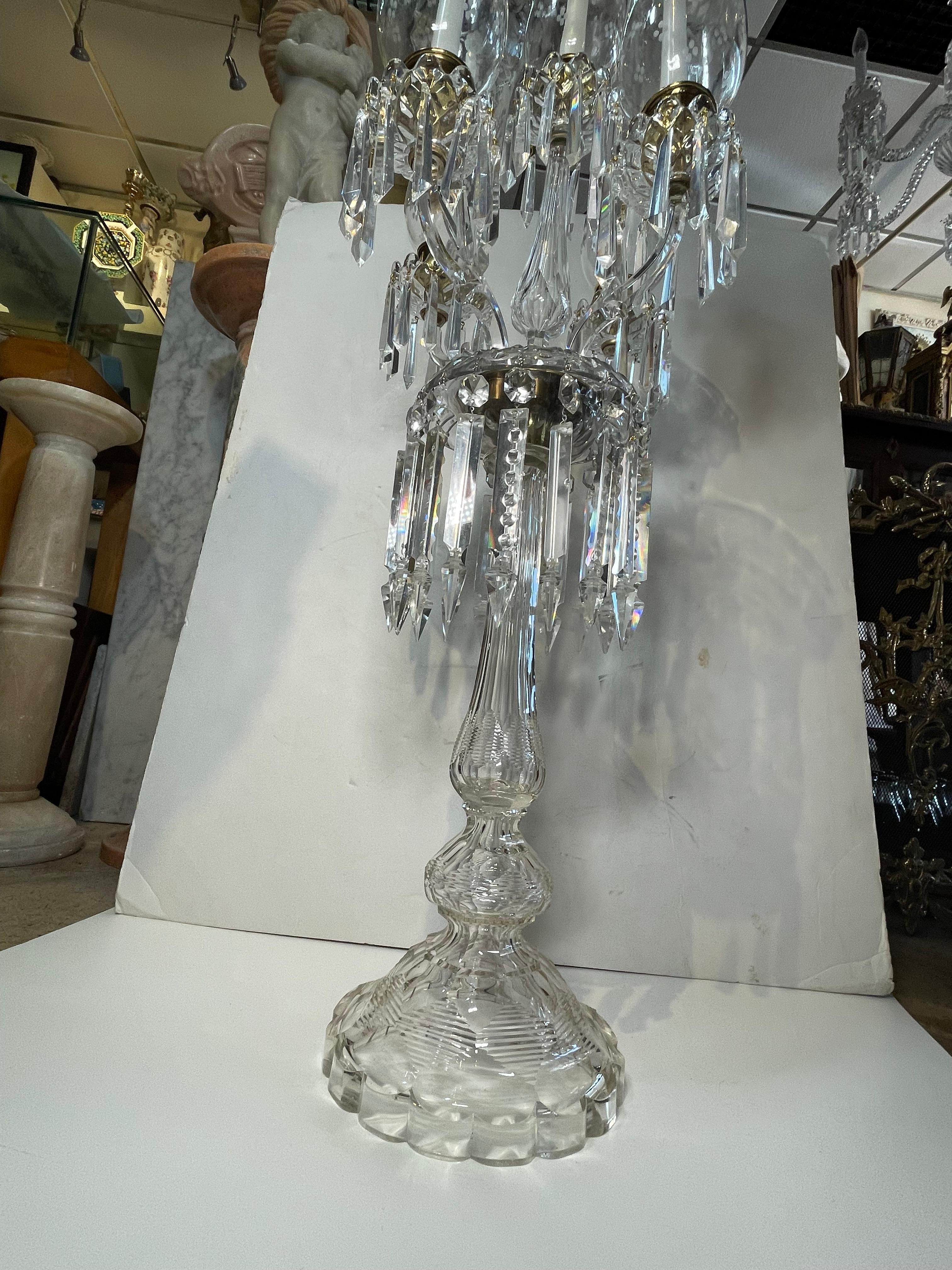 Baccarat Style Five Arms High and Large Crystal Candelabra For Sale 7
