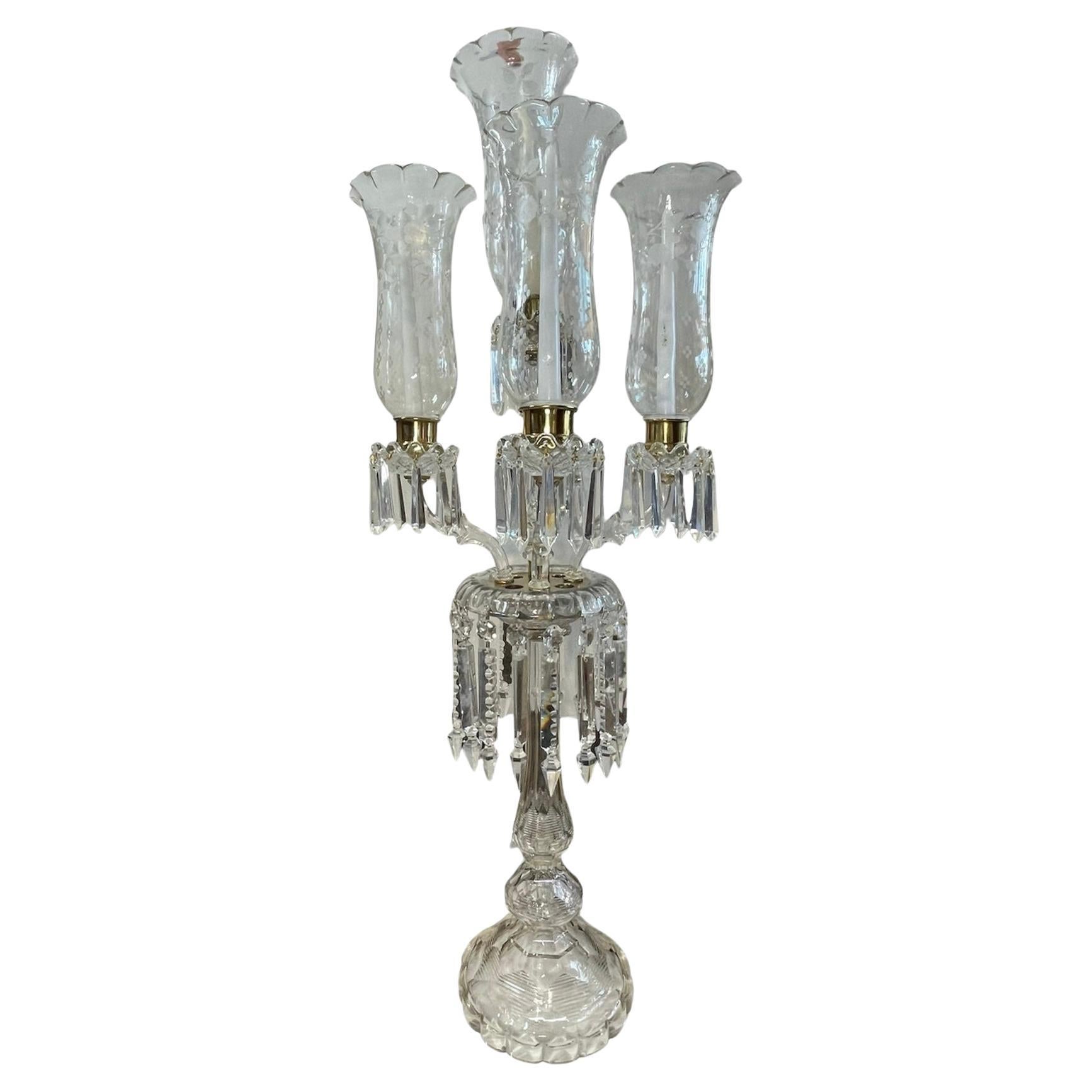 Baccarat Style Five Arms High and Large Crystal Candelabra For Sale