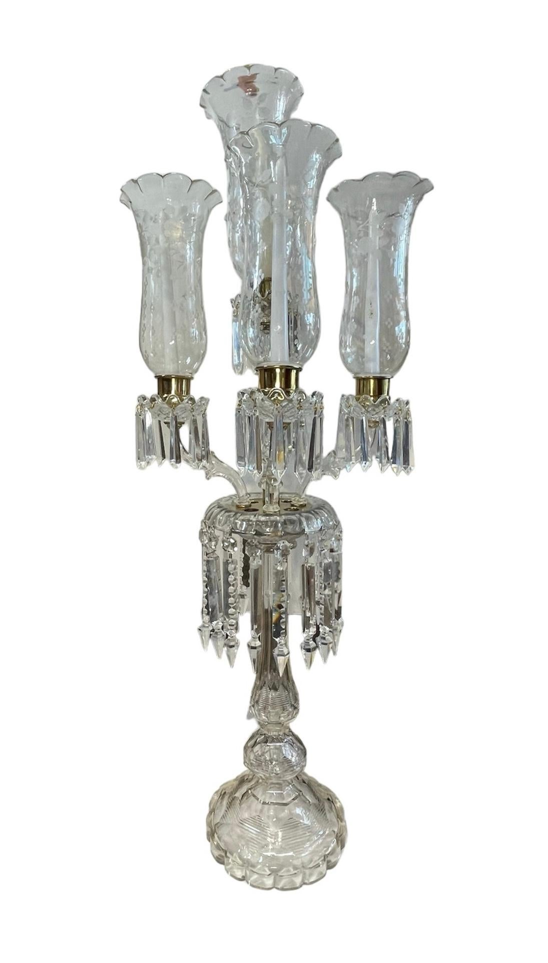 Victorian Baccarat Style Five Arms High and Large Crystal Candelabra For Sale