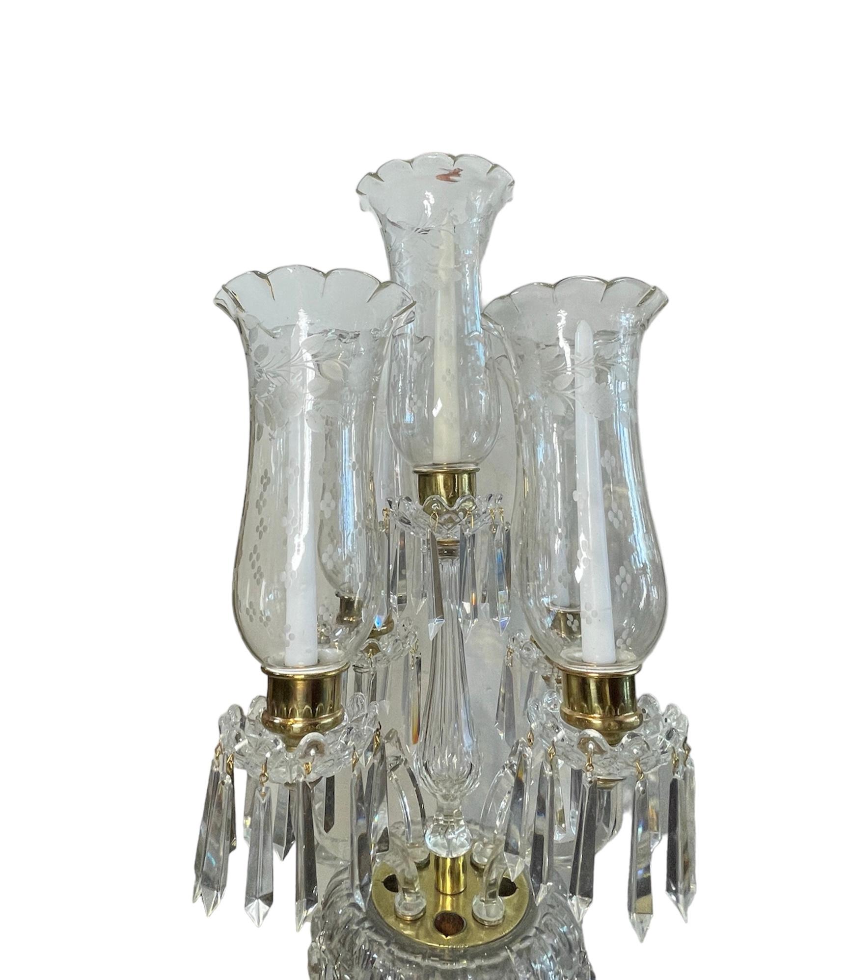 Baccarat Style Five Arms High and Large Crystal Candelabra In Good Condition For Sale In Guaynabo, PR
