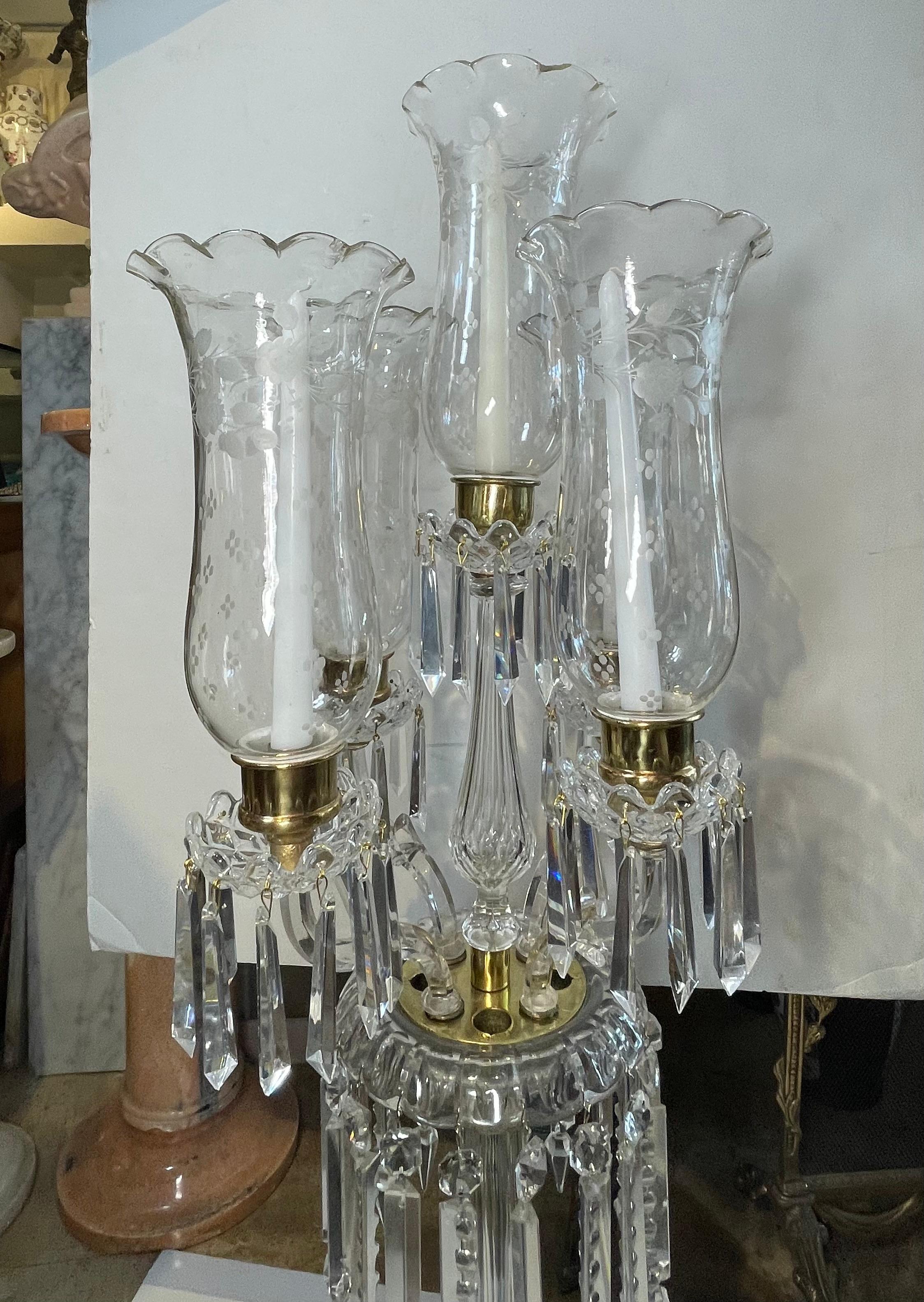 Baccarat Style Five Arms High and Large Crystal Candelabra For Sale 4