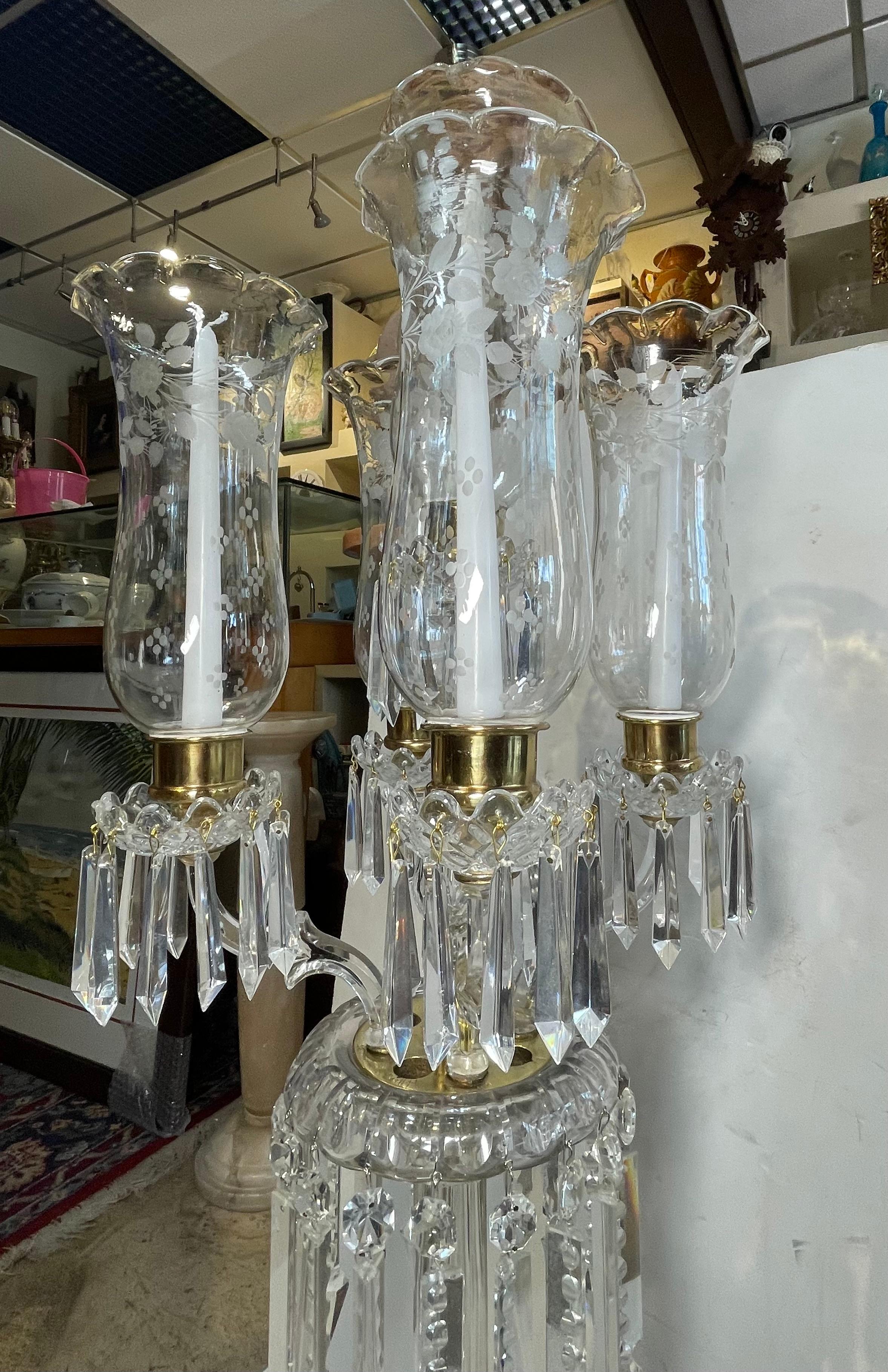 Baccarat Style Five Arms High and Large Crystal Candelabra For Sale 6