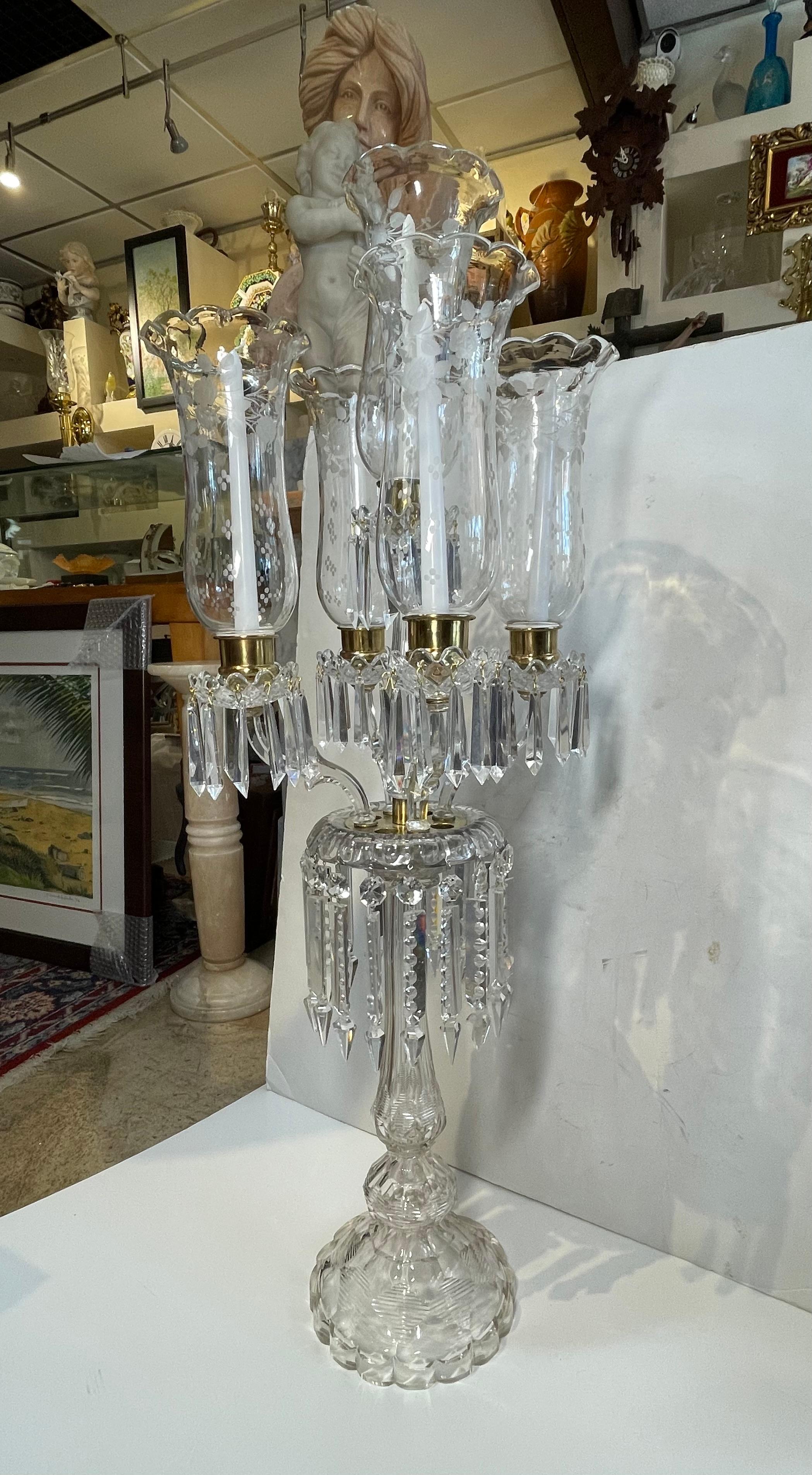 Baccarat Style Five Arms High and Large Crystal Candelabra For Sale 8