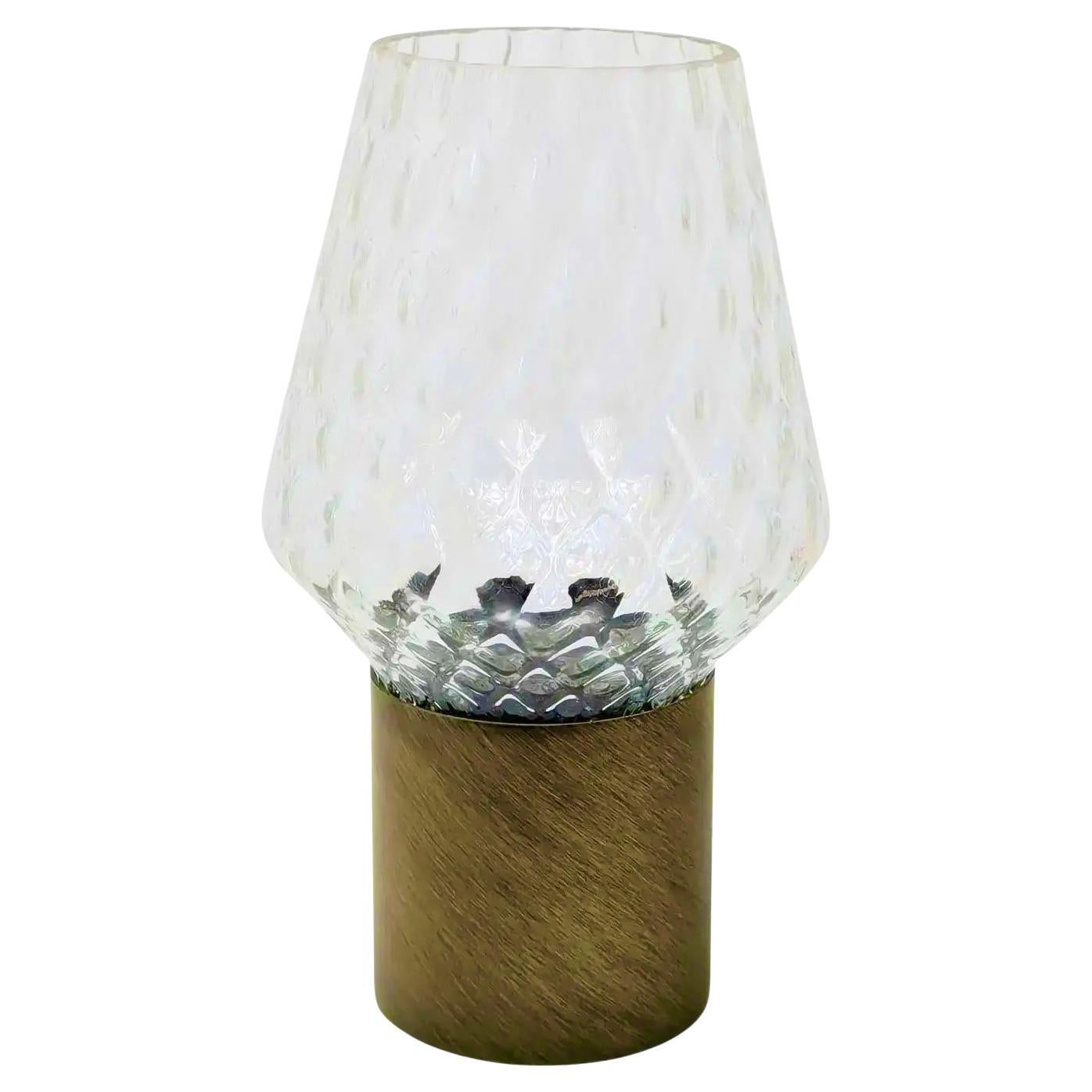 Italienische Wireless-Tischlampe/Vase aus gebürsteter Bronze-Kristallglas-Porzellan, Mini-Kegel