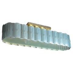 Italienischer Fontana Arte Stil Perle Aqua Blau Murano Glas Oval Messing Kronleuchter