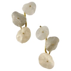 Appliques Modernistes Italiennes en Verre de Murano Gris Blanc Beige Clair 3 Branches