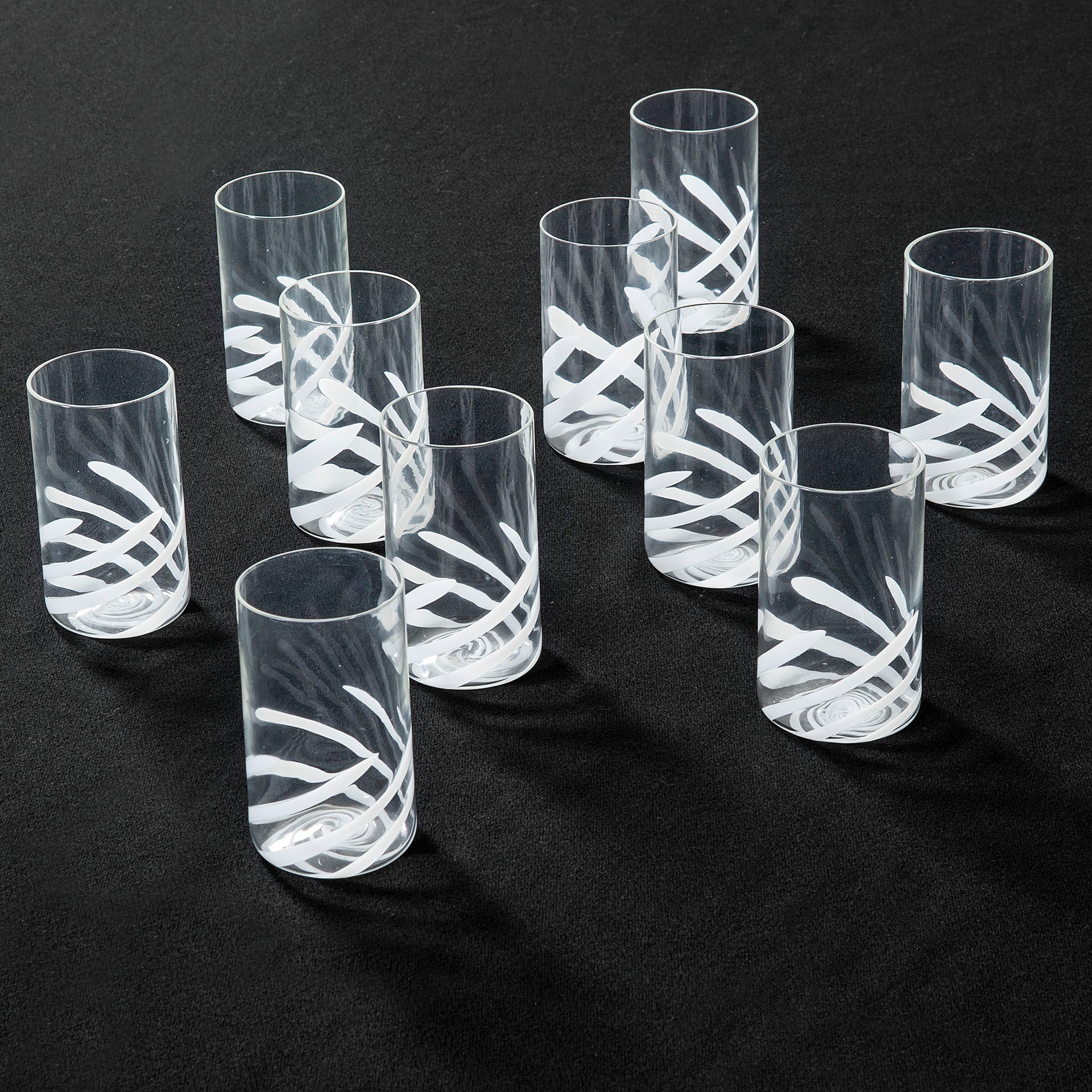 20th Century Salviati Set of 10 Cut and Frosted Glasses with Decorative Motifs