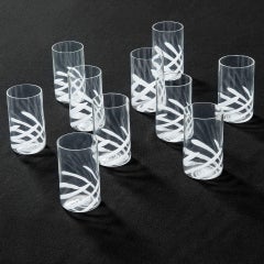 Retro 20th Century Salviati Set of 10 Cut and Frosted Glasses with Decorative Motifs