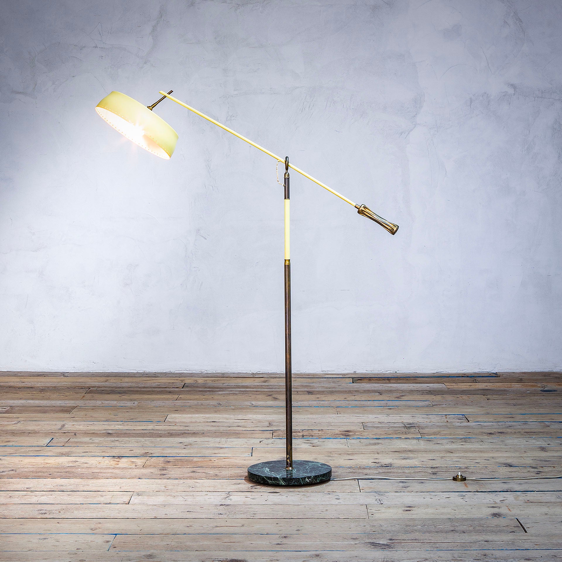 20th Century Angelo Lelii Floor Lamp with Green Marble Base for Arredoluce, 50s For Sale