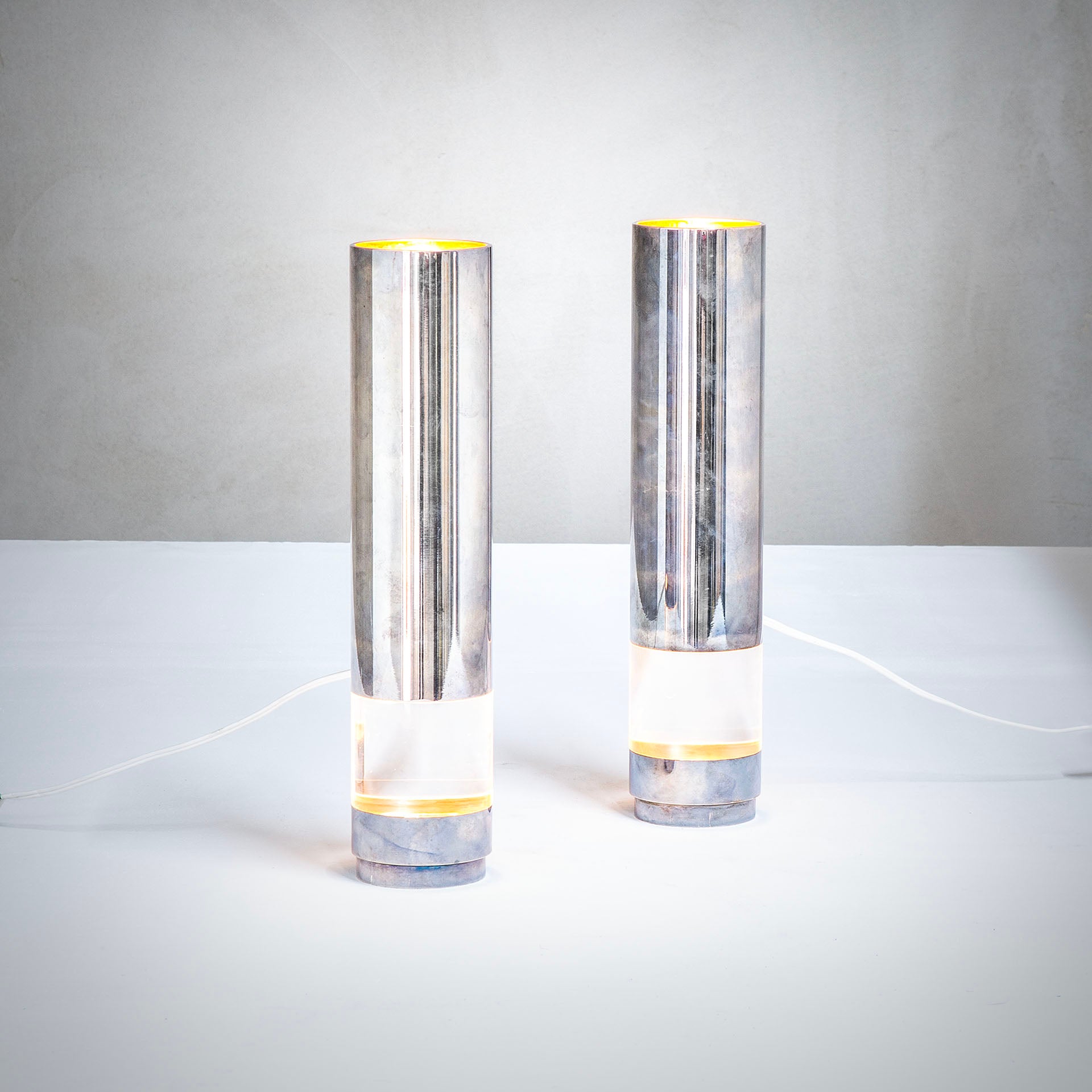 20th Century Lino Sabattini Pair of Table Lamps in Silver for Christofle, 70s For Sale