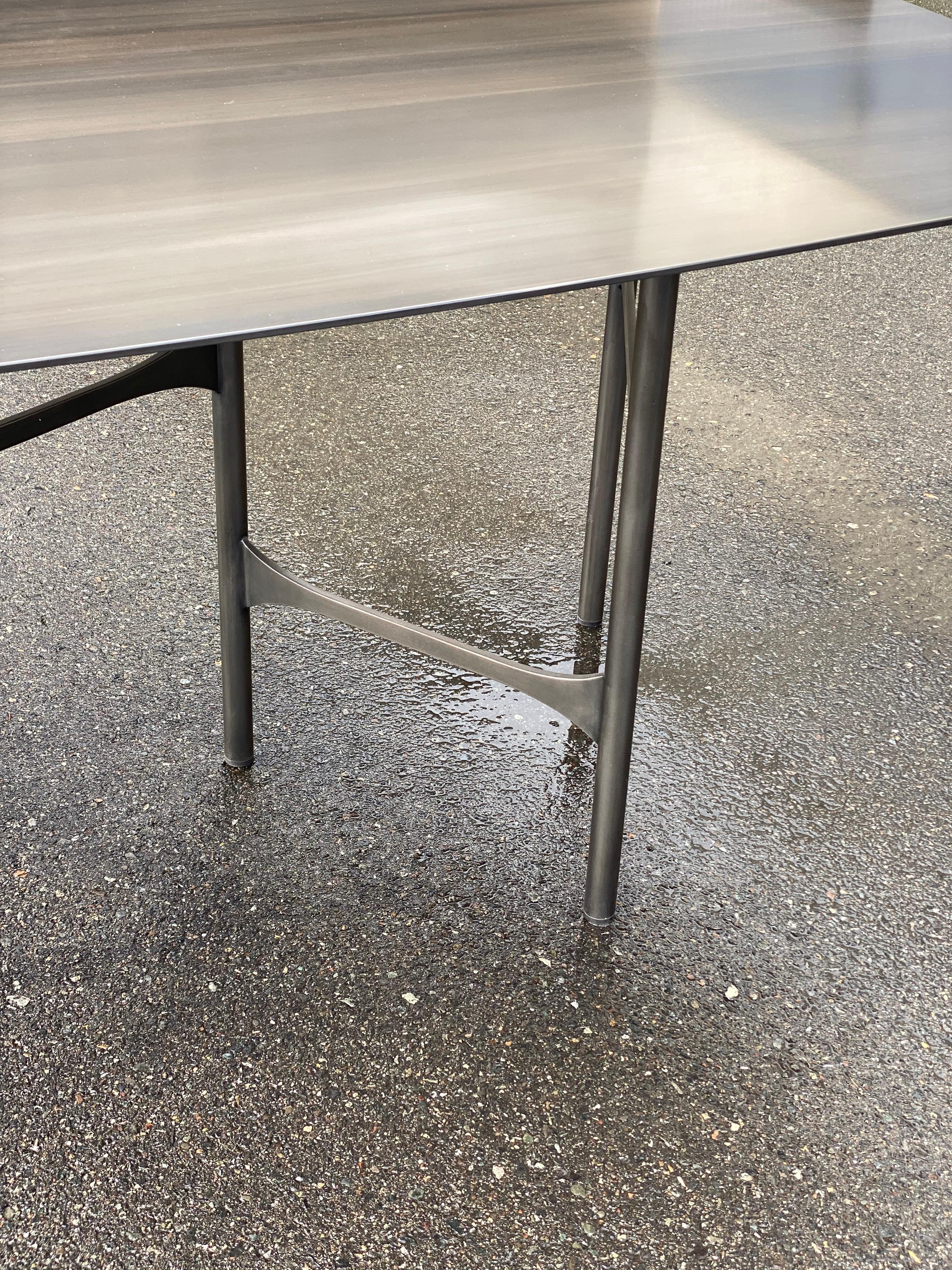 Rectangular Smooth Metal Cross Beam Table in Linear Blackened Finish In Stock 3