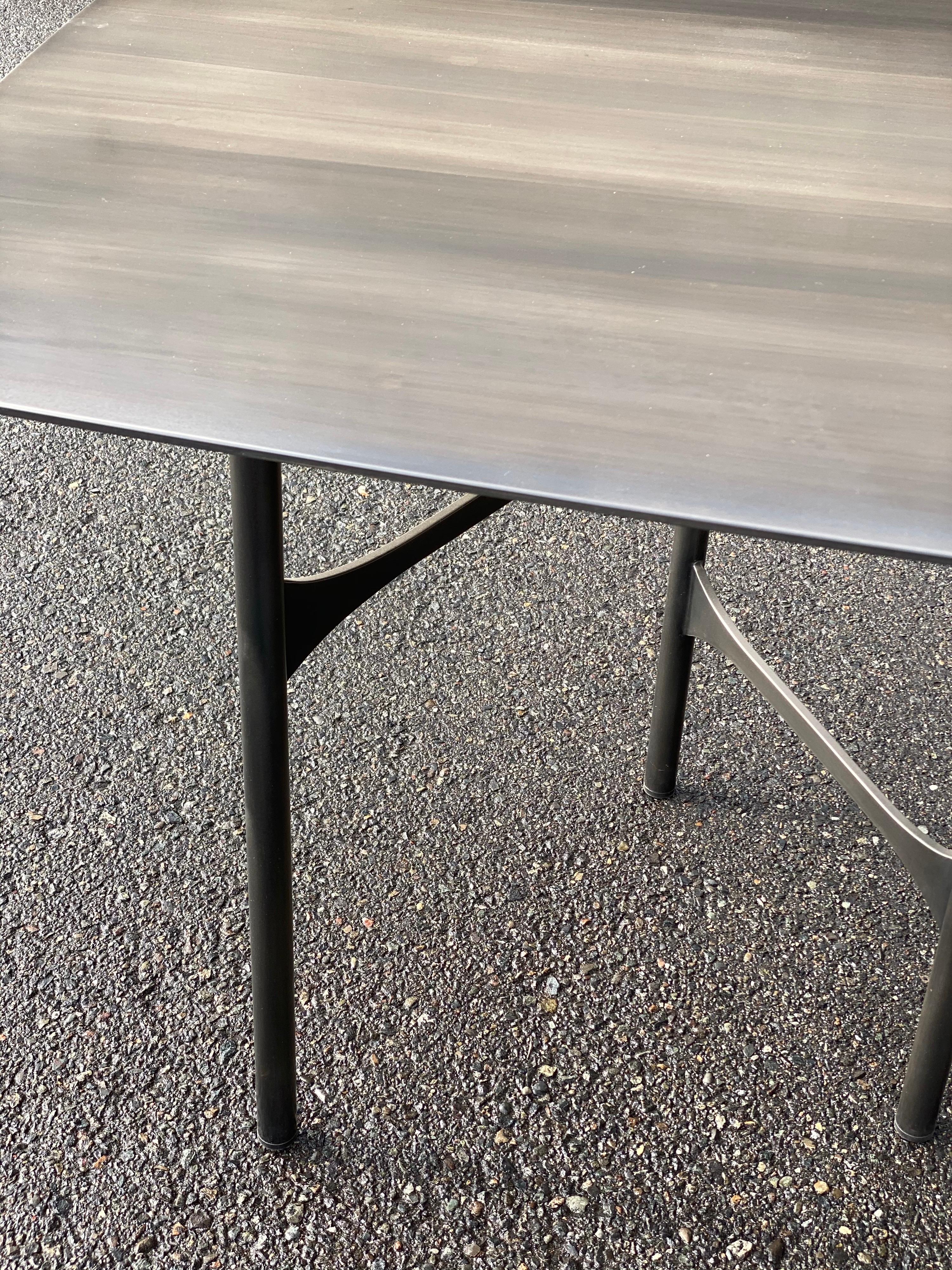 Contemporary Rectangular Smooth Metal Cross Beam Table in Linear Blackened Finish In Stock
