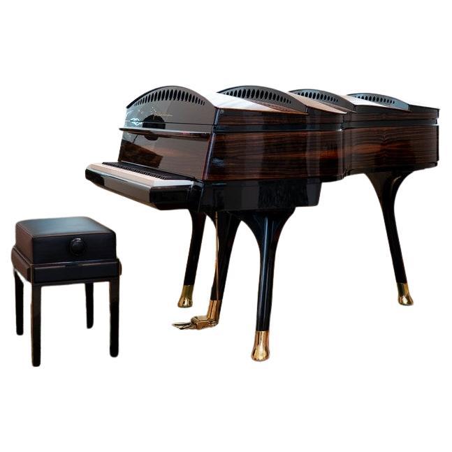 Grand piano à nœud papillon PH 180 en bois de macassar avec laiton, style art-case