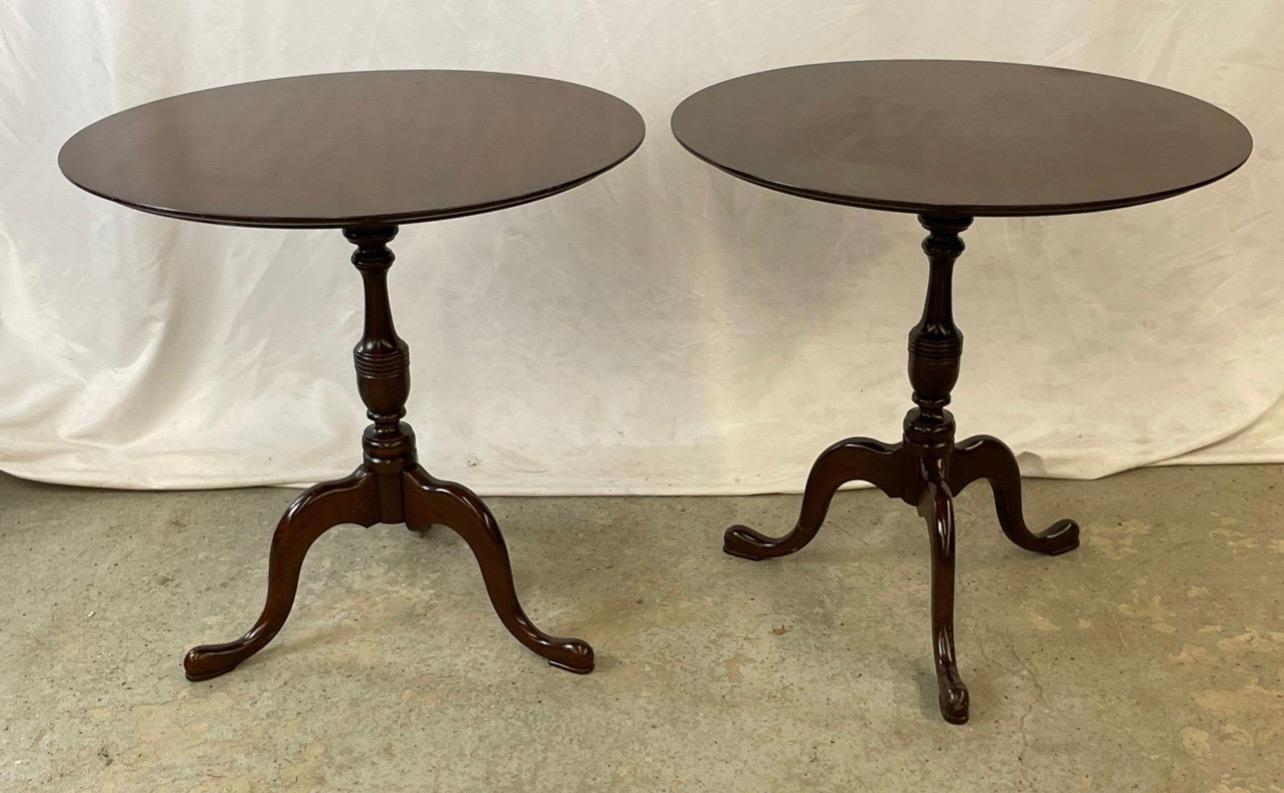 Mahogany Tripod Tilt Top Side Tables by Baker Furniture for Hitchcock Pair 2