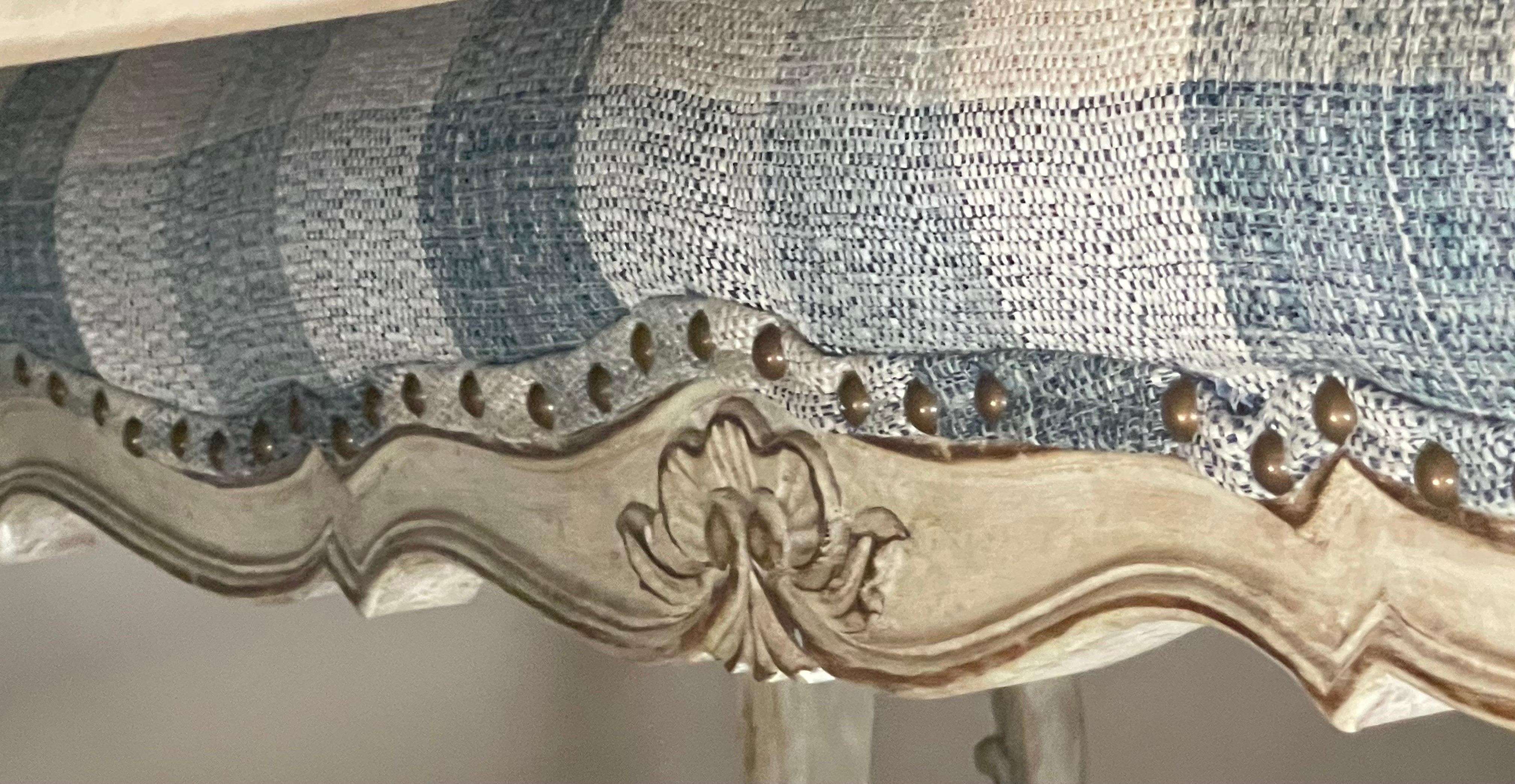 Mid-Century Carved French Style Blue and White Bench 3