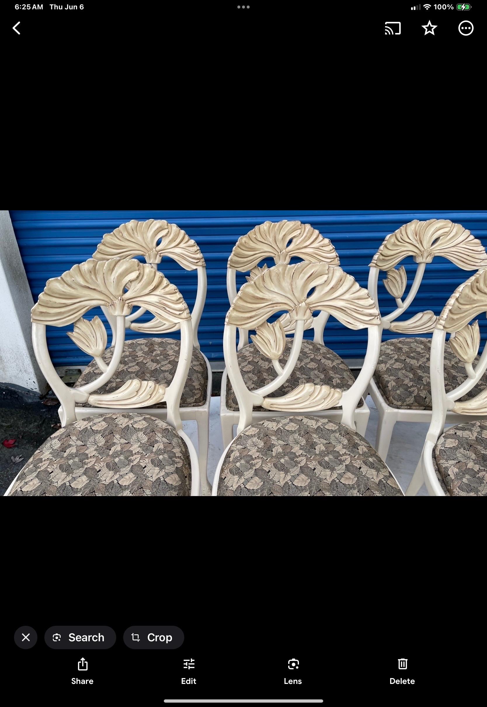 Italian Andre Originals Lotus Carved Wood Art Nouveau Style Dining Chairs - S/8 3