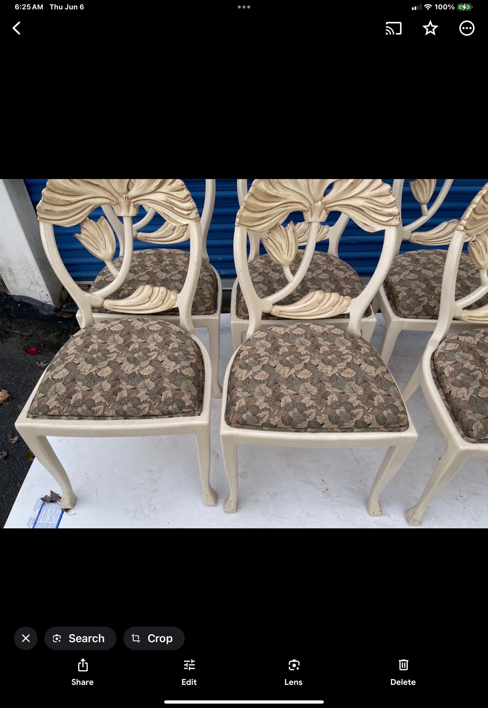 Italian Andre Originals Lotus Carved Wood Art Nouveau Style Dining Chairs - S/8 2