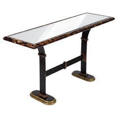 Mesa consola de estilo neoclásico de Maitland-Smith, con cuernos en mosaico y bronce fundido