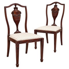 1930s Neoclassical Style Mahogany Side Chairs W/ Ram & Urn - Pair