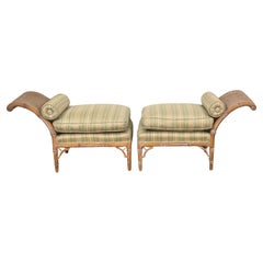 Regency Style Cerused Faux Bamboo Bench or Chaise In Silk