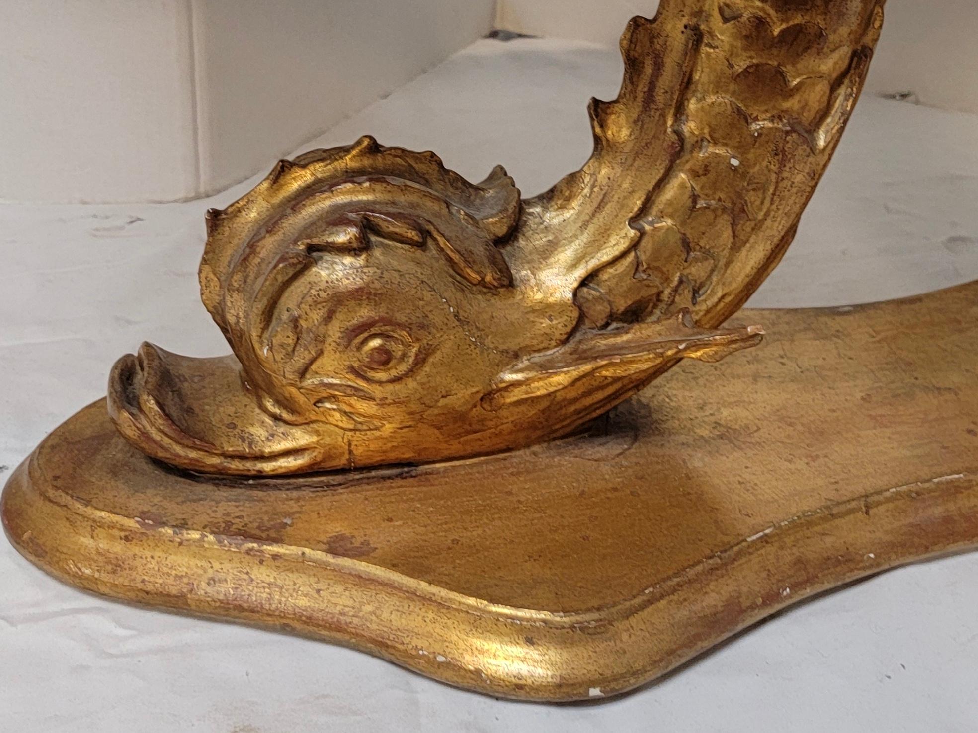 20th Century Neo-Classical Style Marble Top Giltwood Koi Fish Coffee Table or Bench