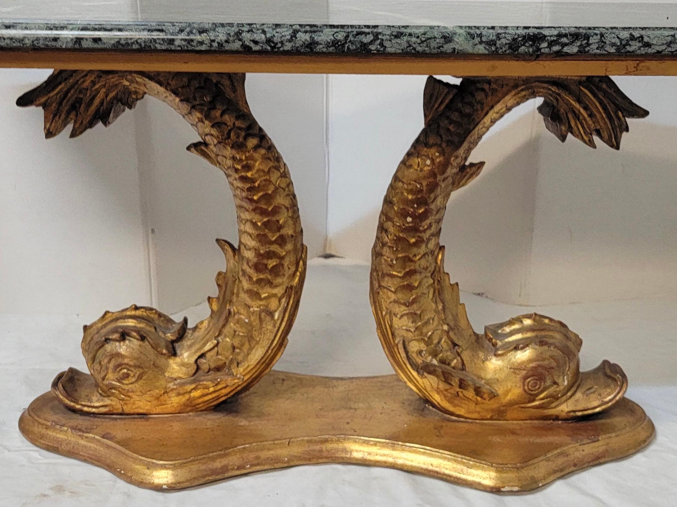 Neo-Classical Style Marble Top Giltwood Koi Fish Coffee Table or Bench 1