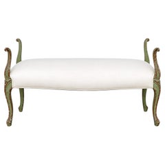 1950s Painted Green and Carved Silver Gilt Venetian Bench