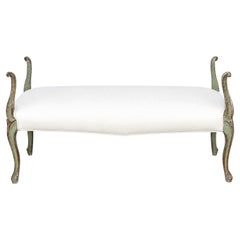 1950s Painted Green and Carved Silver Gilt Venetian Bench