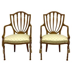 Baker Furniture Carved Fruitwood Shieldback Adam Style Chairs, Pair