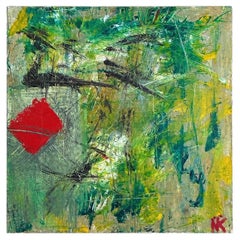 Large Scale Mid-Century Modern Signed Abstract Oil On Canvas, Green /Red C.1972