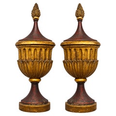 Large Italian Neo-Classical Style Gilt and Gesso Painted Wall Mounted Urns -Pair