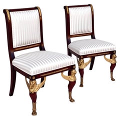 Late 19th-C. French Empire Gilt Bronze Mahogany Side Chairs - Pair