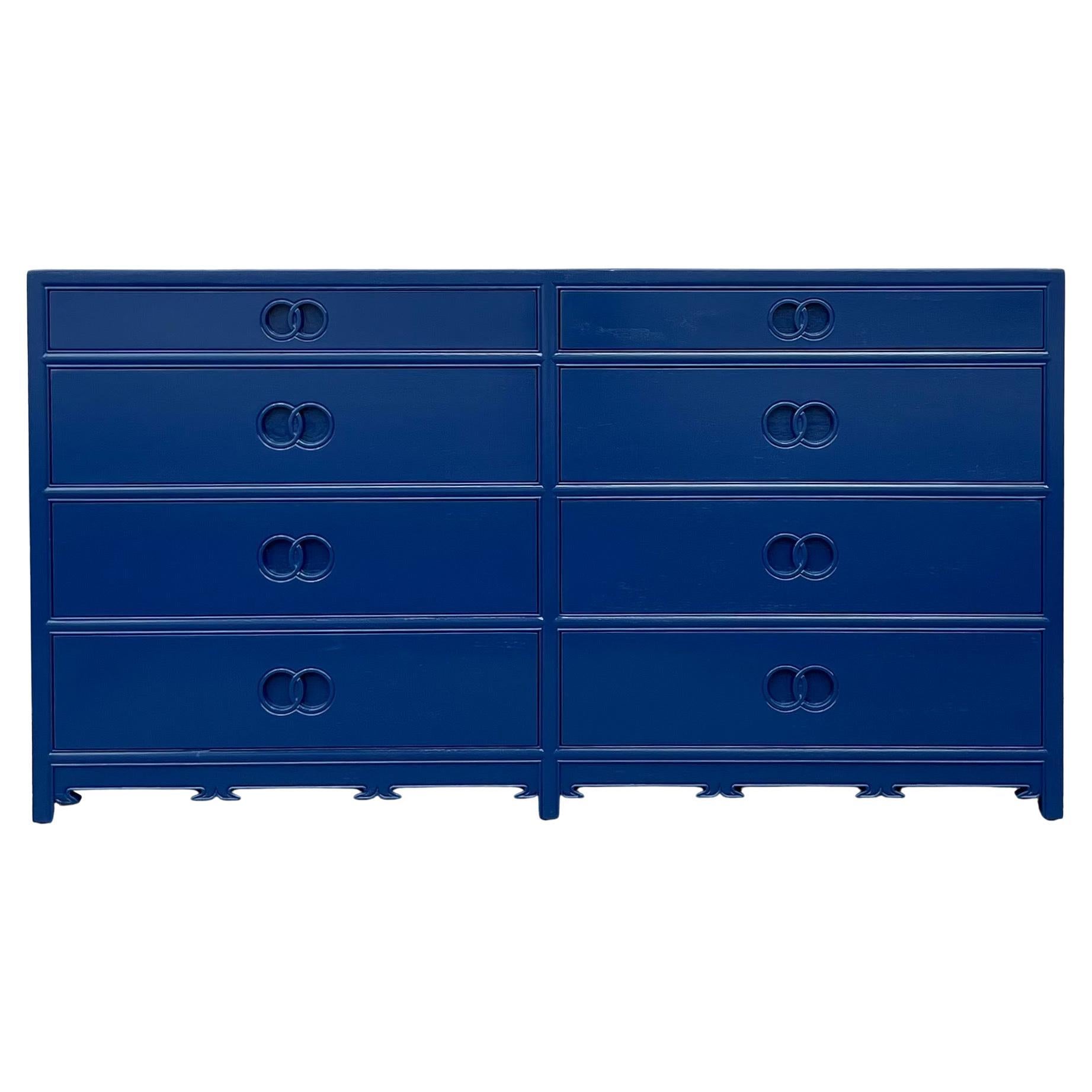 Navy Lacquered Modern Michael Taylor for Baker Furn, Far East Chest /Credenza