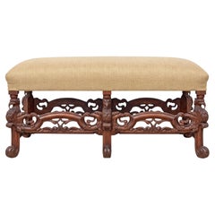 Early 20th-C. Italian Neo-Classical Style Mahogany Bench With Carved Eagles