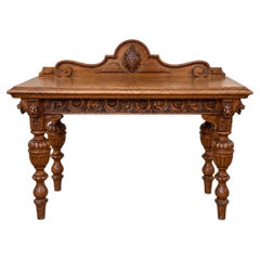19th-C. English Renaissance Revival Carved Oak Sideboard / Console Table