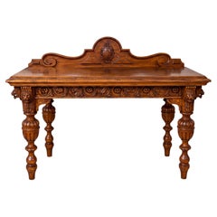 Early British Colonial Style Heavily Carved Oak Sideboard / Console Table