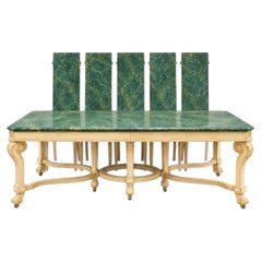 Mid-Century Italian Regency Style Faux Marble Painted Dining Table - 5 Leaves