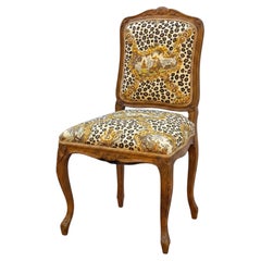 1950s French Carved Oak Chair in Brunschwig & Fils Chinoiserie Leopard Fabric