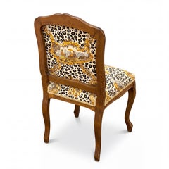 1950s French Carved Oak Chair in Brunschwig & Fils Chinoiserie Leopard Fabric