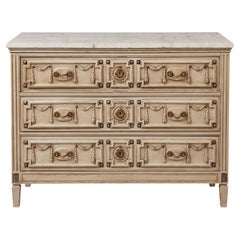 French Neoclassical Style New York Commode / Chest Bronze & Travertine Top