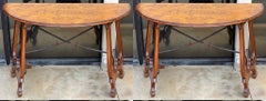 Italian Style Burl Walnut And Iron Demilune Console Tables - Pair